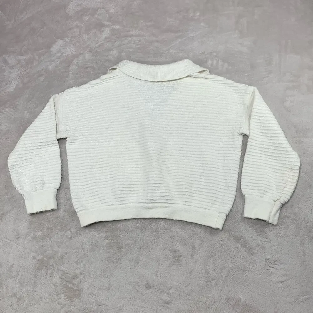 Free People FP Beach Carter Sweater sz Medium Ivory White Coastal Collar Plunge